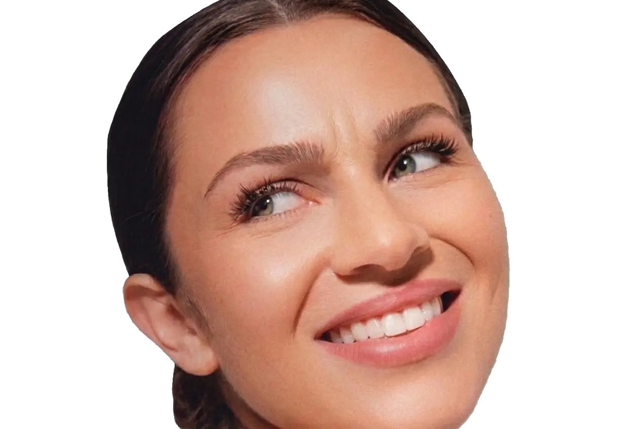 Woman with an awkward, skeptical expression